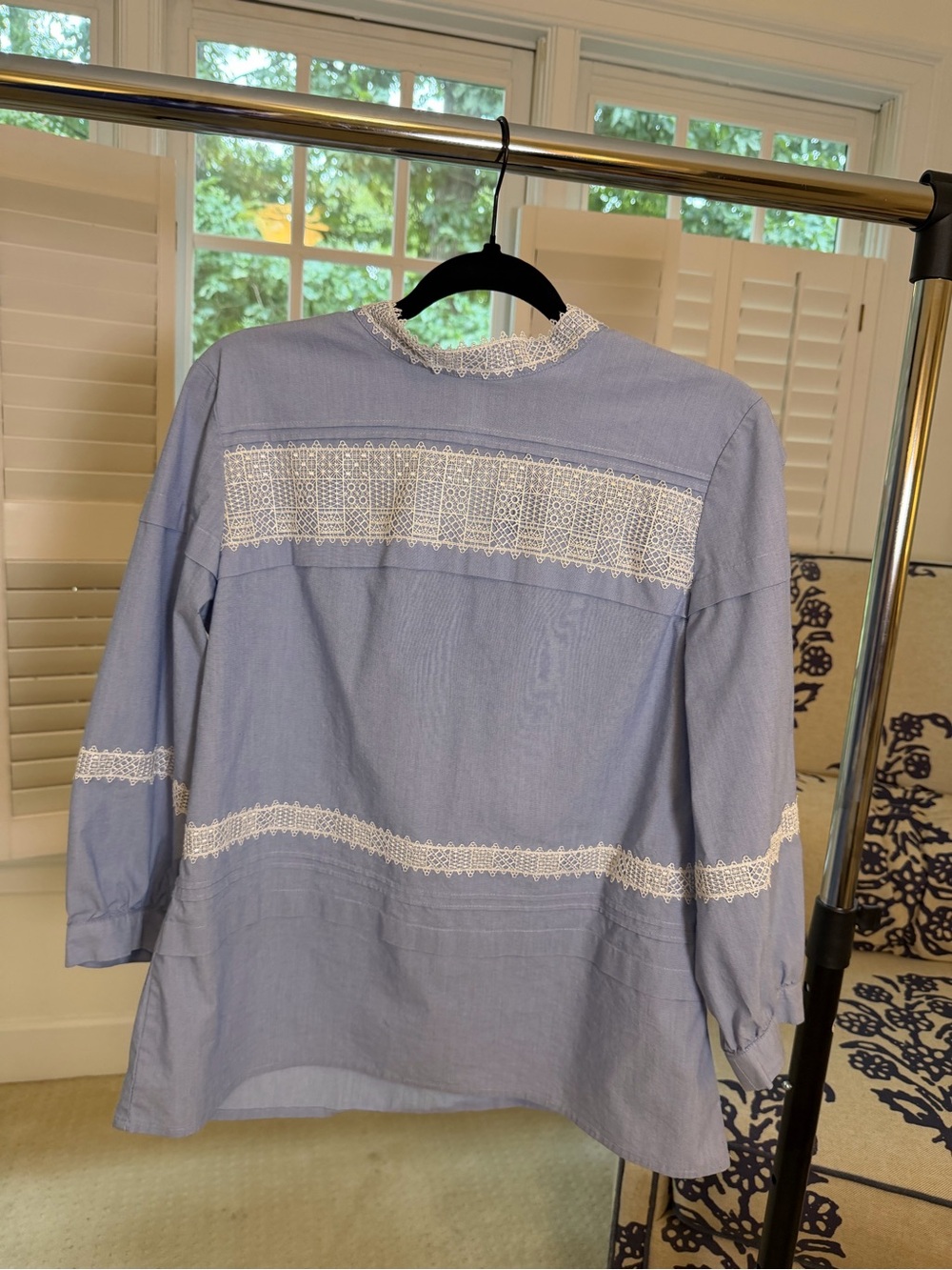 Banana Republic Blue Lace-Trim Cotton Blouse